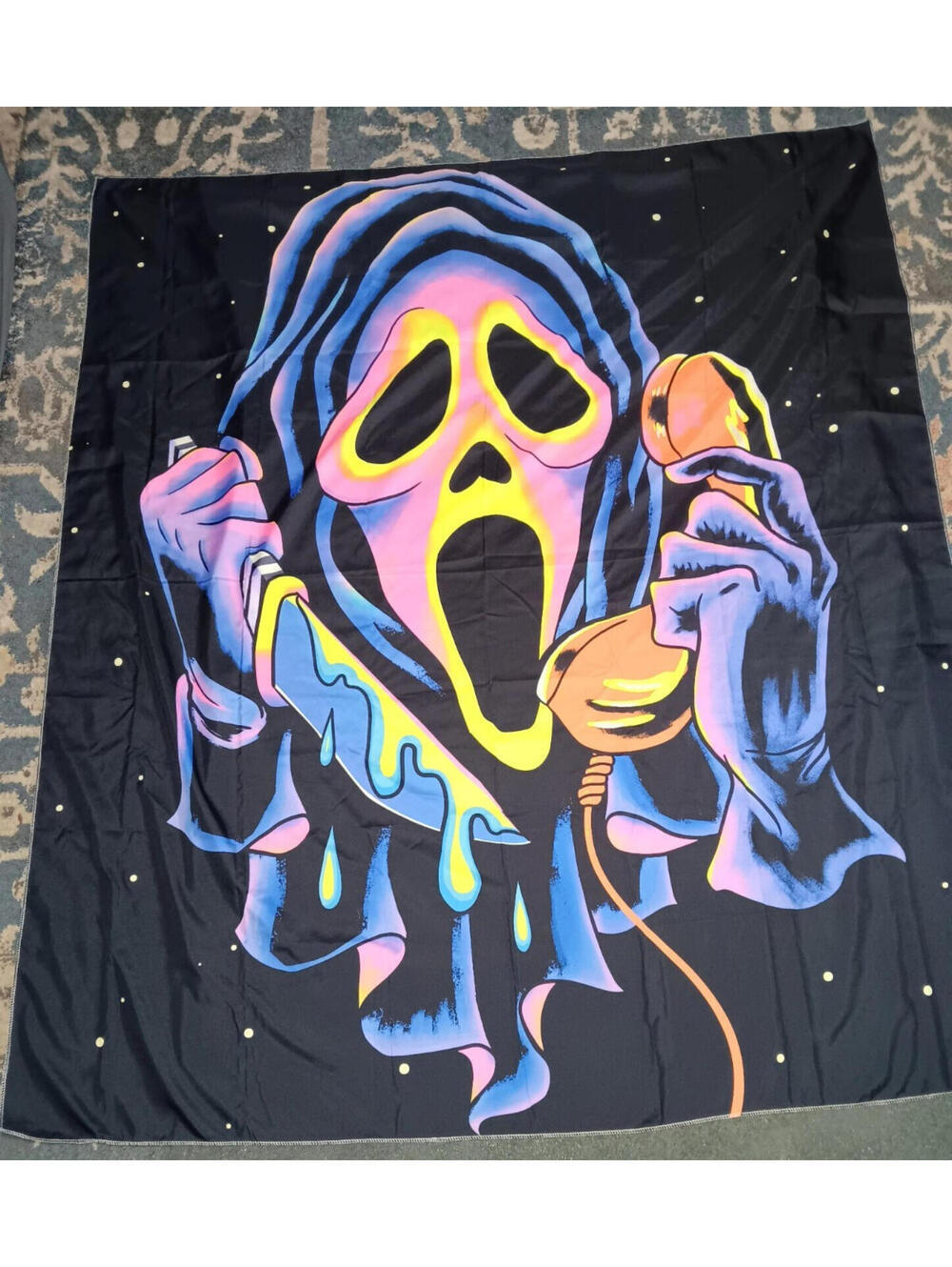 GhostFace Scream Tapestry Neon Colors Blacklight Horror Movie Halloween spooky